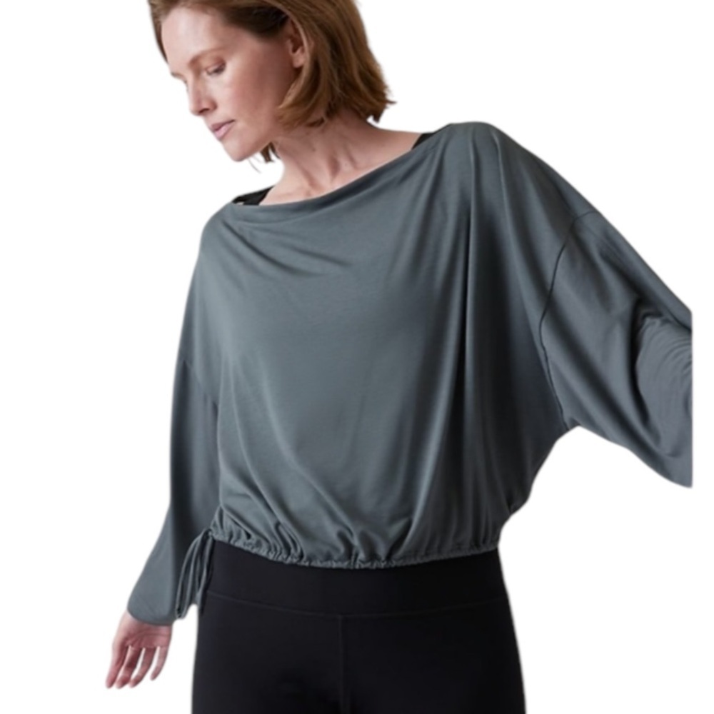 Athleta Cool Down Top Long Sleeve Crop Relaxed Yoga Athletic Gym